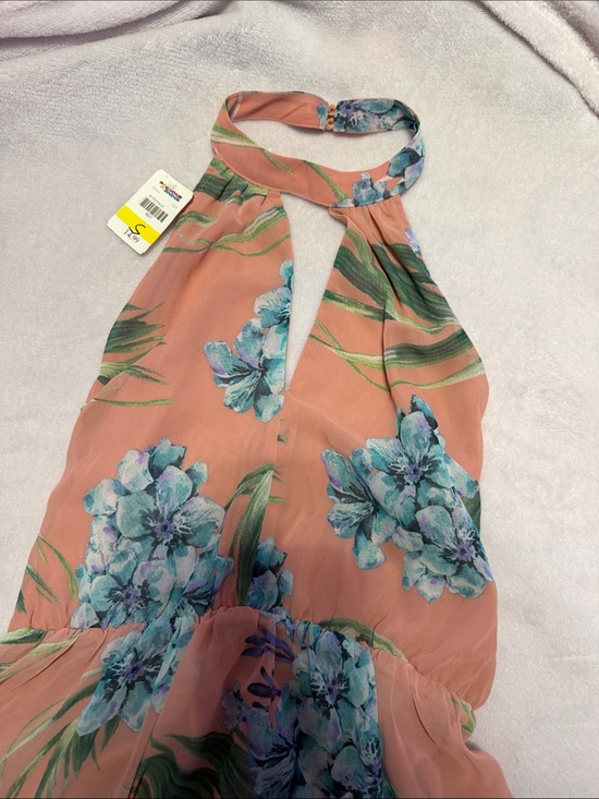 Charlotte Russe Dresses & Skirts - Charlotte Russe Coral Halter High-Low Dress with Teal Floral Print